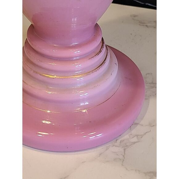 Lg Antique Harrach Bohemian Czech Pink Opaline Overlay Vase Flowers & Bees 14” - Picture 16 of 16